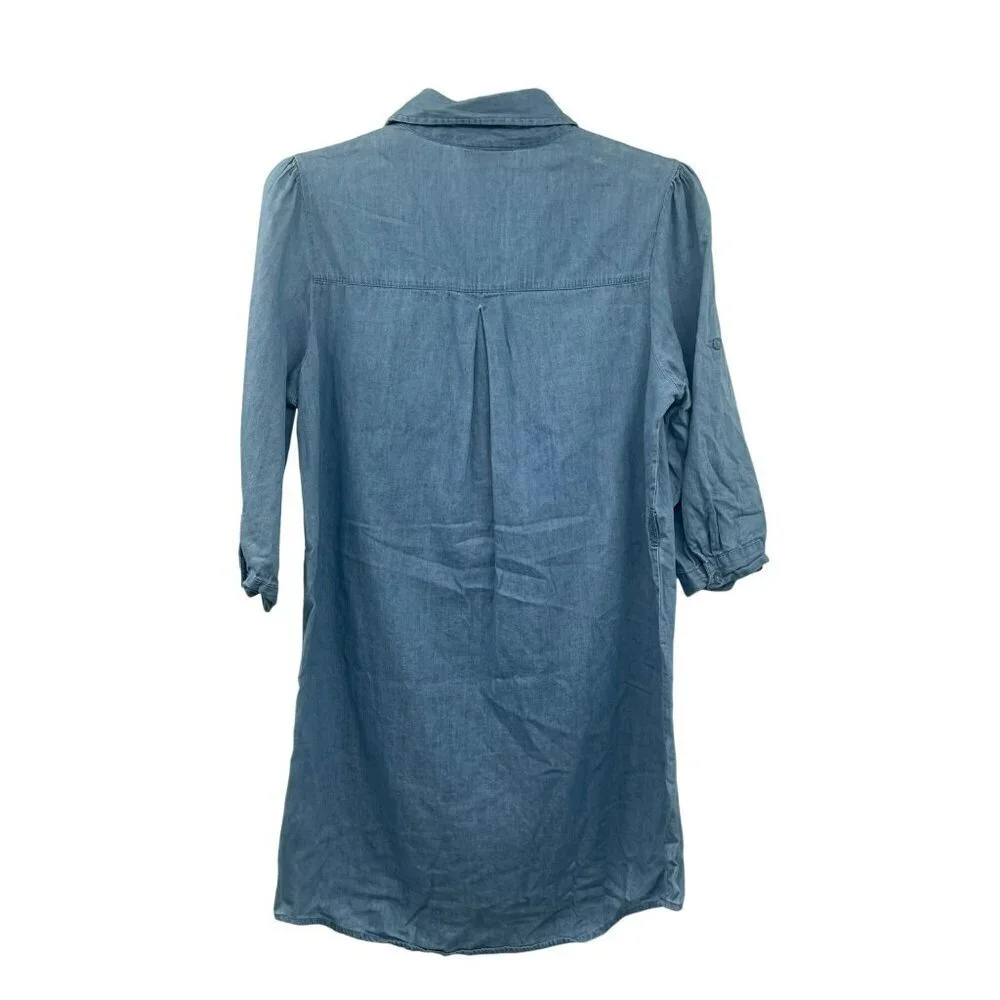 Cotton Express Womens Shift Dress Collared 3/4 Sleeve Blue Size Small - Picture 7 of 8